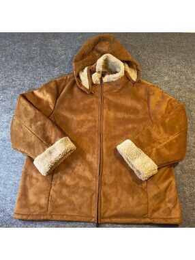 Columbia Sportswear Brown Faux Suede Sherpa Lined Hooded Jacket 3X/3T